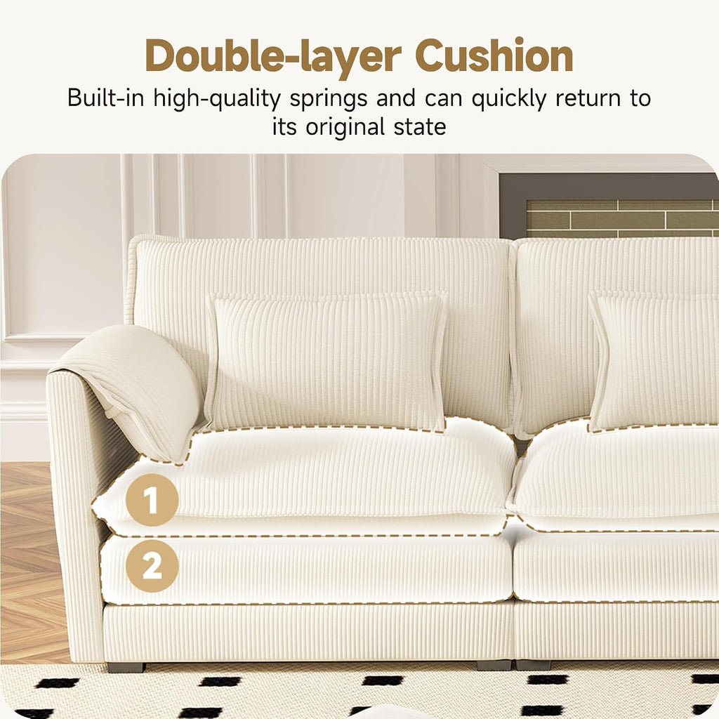 Real Relax 145'' Modular Sectional Sofa, 4 Seat Corduroy Convertible Couch with 8 Pillows and 2 Armrest Pillows for Living Room, Office and Leisure Places, Beige