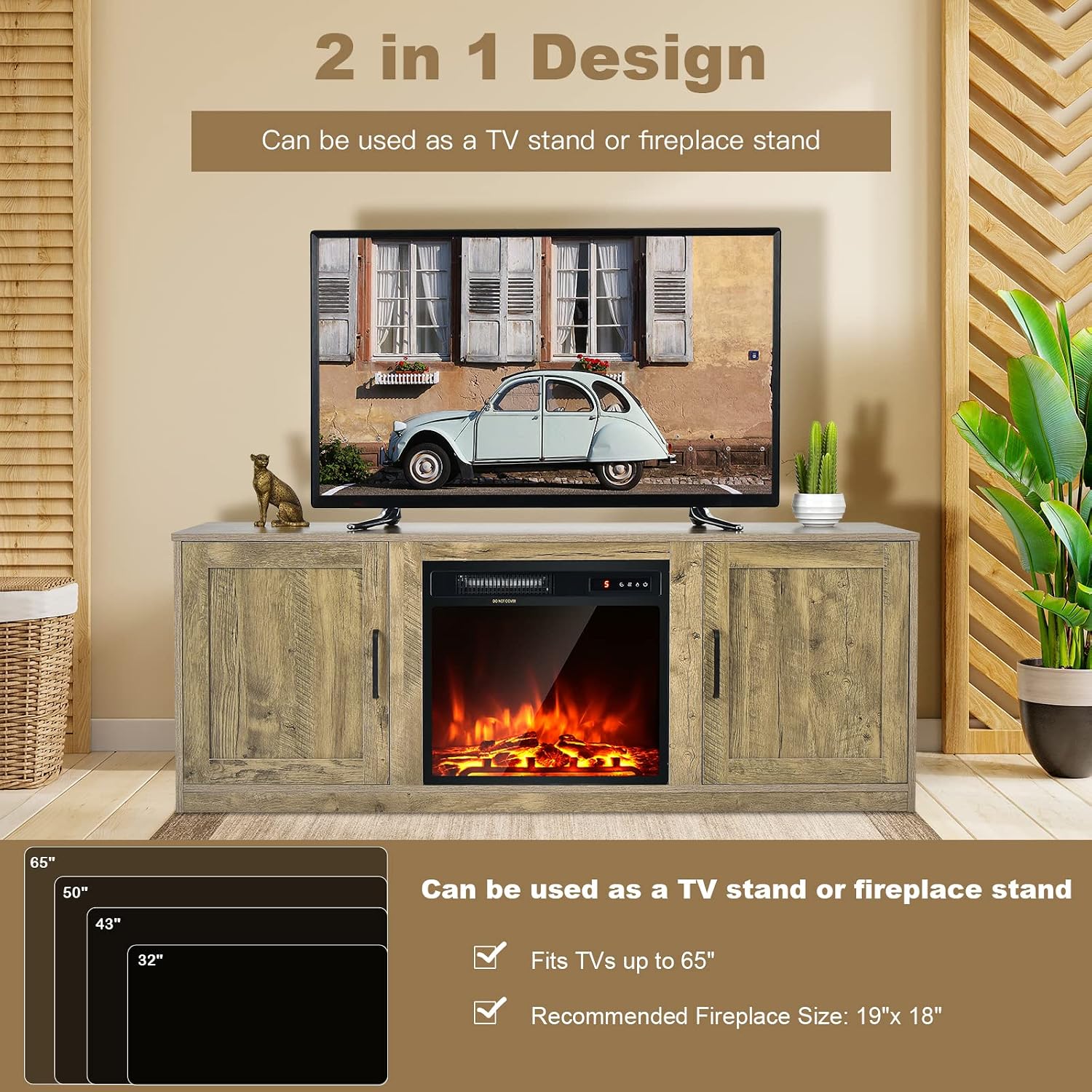 Tangkula Farmhouse TV Stand with Double Barn Doors, Media Entertainment Center for TVs up to 65 Inch, Rustic Wood TV Console Table with Storage Cabinets & Adjustable Shelves for Living Room