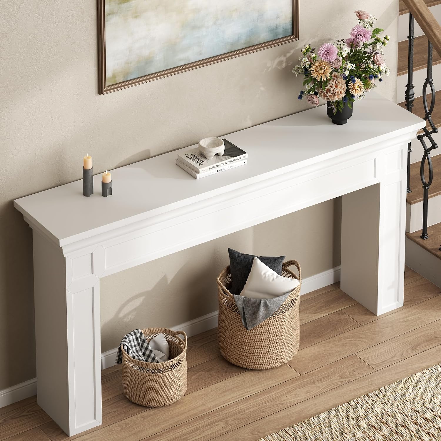 Loomie 63' Long Console Tables for Entryway, Modern Rectangular Sofa Table Behind the Couch, Narrow Long Entry Accent Table for Living Room, Entrance, Hallway, Foyer (White)