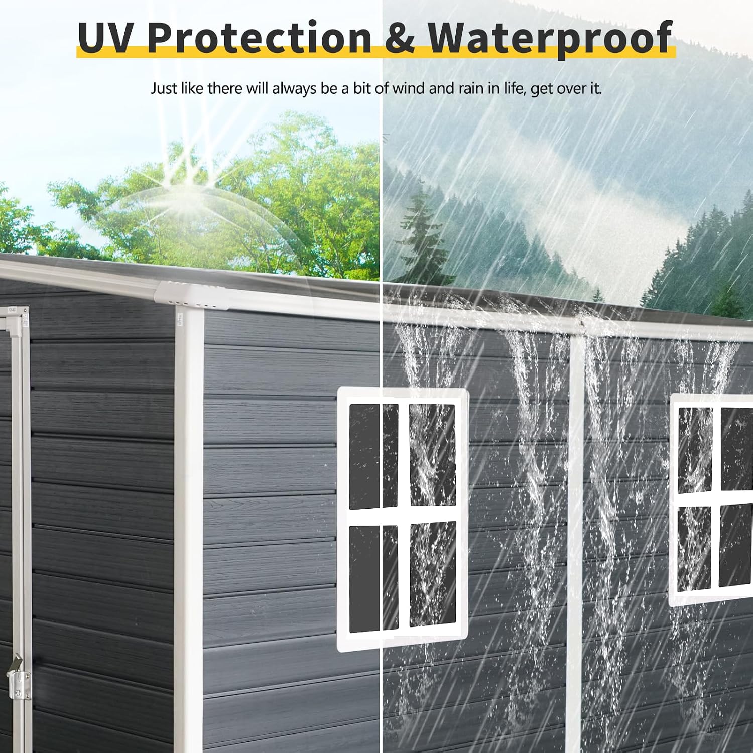 JT 4 x 8 FT Resin Storage Shed, Waterproof Garden Shed with Floor, 2 Windows, Lockable Door and Vent, Outdoor Sheds for Backyard,Tools and Lawn Mower (Black)