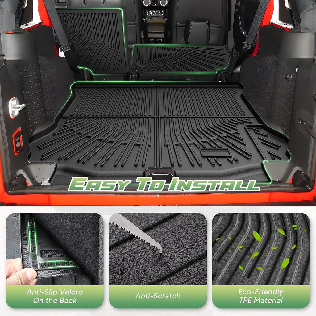 Cartist Floor Mats for Jeep Wrangler JK 4-Door 2007-2018, All Weather Cargo Mat for Wrangler Accessories, Heavy Duty TPE Cargo Liners, Car Accessories