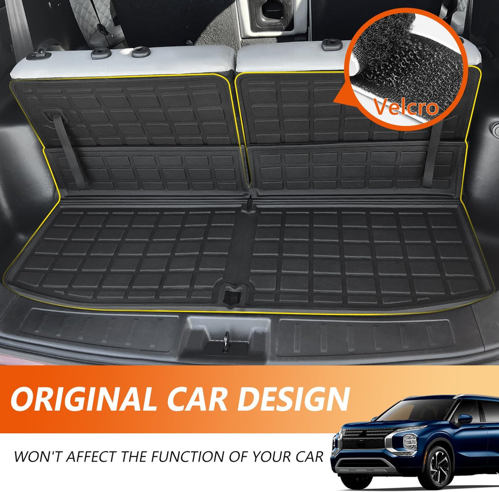 xipoqix Floor Mats Cargo Mat Backrest Mats Compatible with 22-25 Mitsubishi Outlander 7 Seat Cargo Liner Replacement for 22-25 Mitsubishi Outlander Accessories (Trunk Mat+Backrest Mats+Floor Mats)