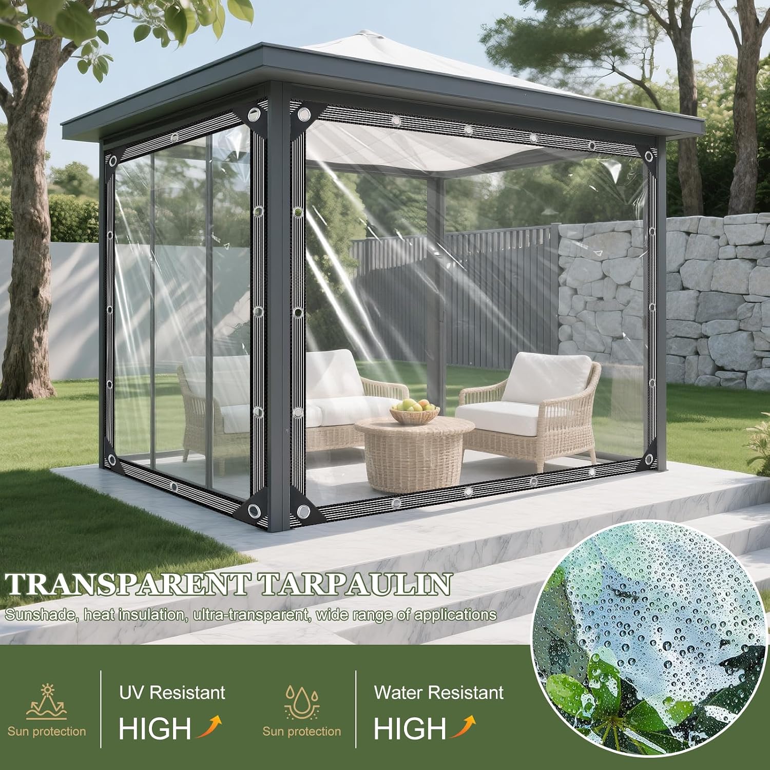 Clear Tarp with Grommets 12x12ft Clear Tarps Heavy Duty Waterproof 14 Mil Thickened PVC Tear-Resistant Reinforced Edges Clear Plastic Vinyl Tarp for Patio Chicken Coop Cover Greenhouse Plant Enclosure
