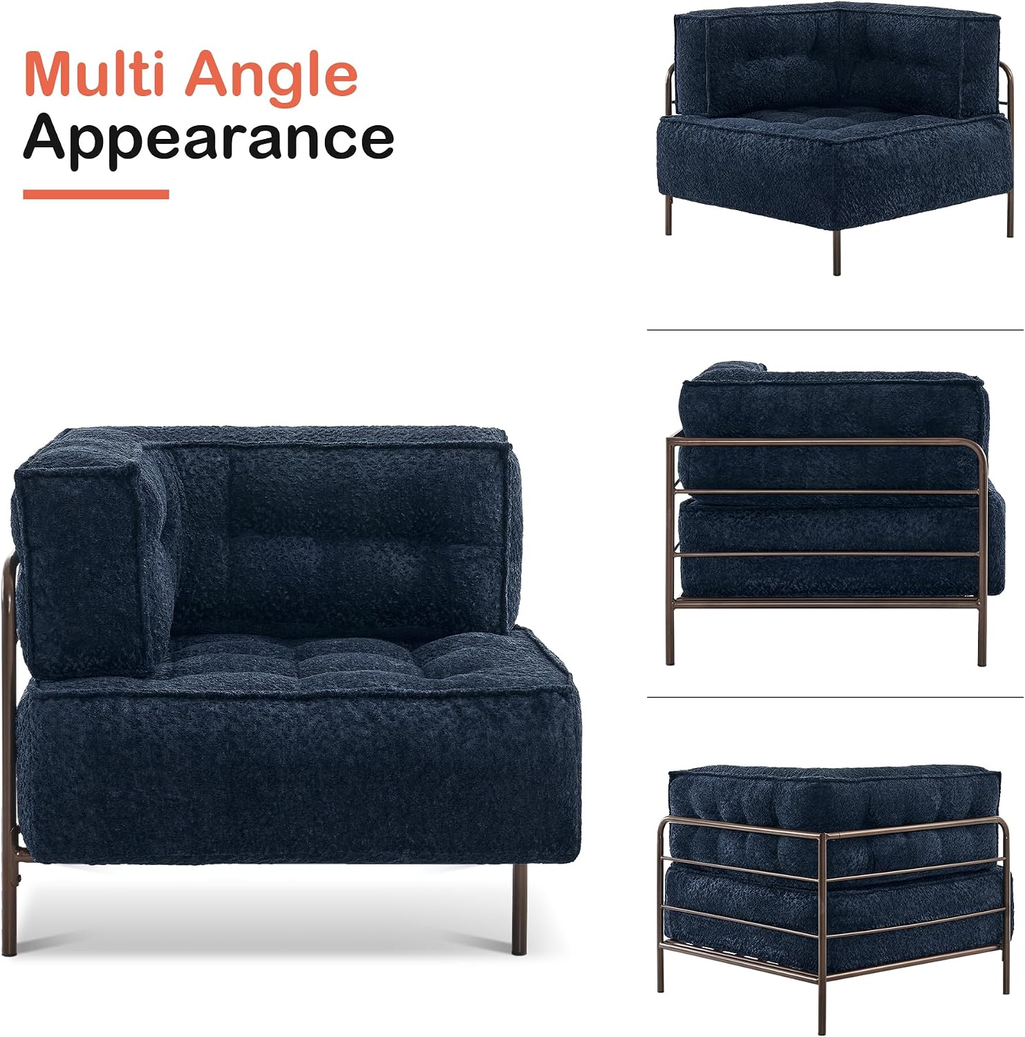 MCombo Modular Sofa Couch with Removable Cushion, Accent Sofa Chair, Upholstered Sofa for Living Room, Apartment, Office (Blue, Two Seats)