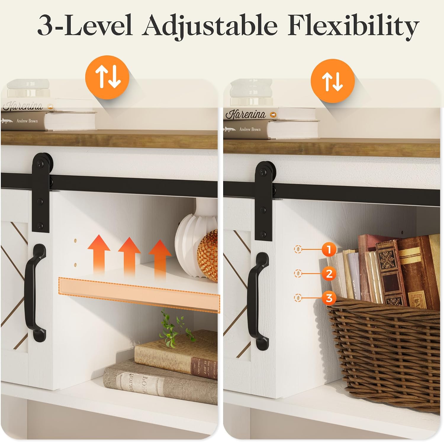 RoyalCraft Console Table with Storage Shelf & Sliding Barn Door, Farmhouse Entryway Table with Storage, 46' Narrow Long Sofa Table, Behind Couch Table, Console Tables for Living Room, Entryway, Foyer