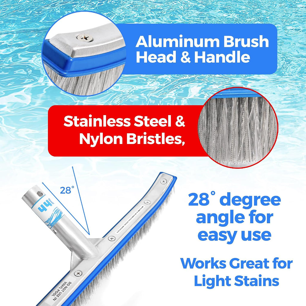 440 Combo Nylon and Stainless Steel Pool Brush - 18-Inch Heavy Duty Head for Cleaning Inground Pool Tiles, Walls, Floor and Steps - Scrub Brush Replacement Head, Strong Bristles - No Pole - Pack of 12