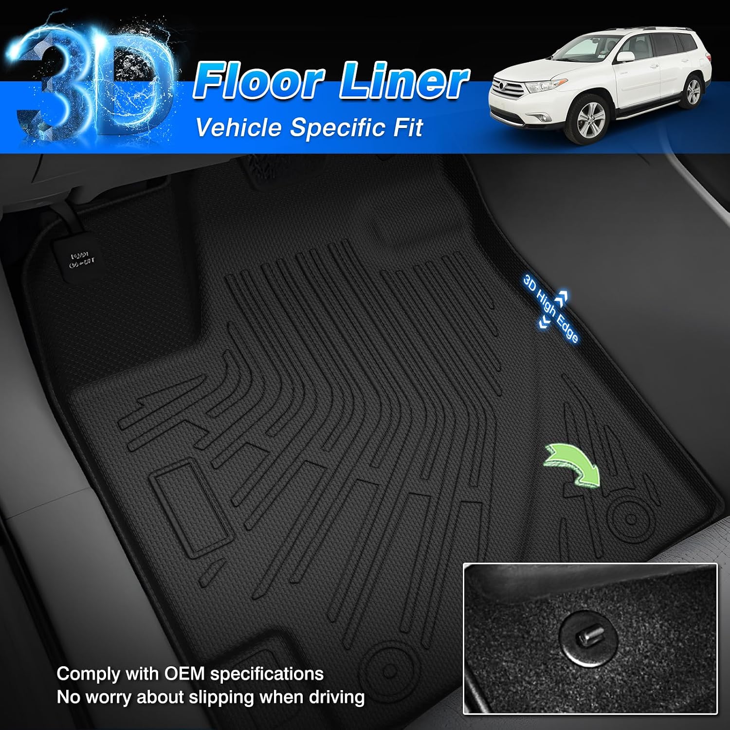 Cartist Floor Mats & Cargo Liner Fit for Toyota Highlander (Non-Hybird) 2008-2013 Accessories All Weather Cargo Liners Carpet Protection