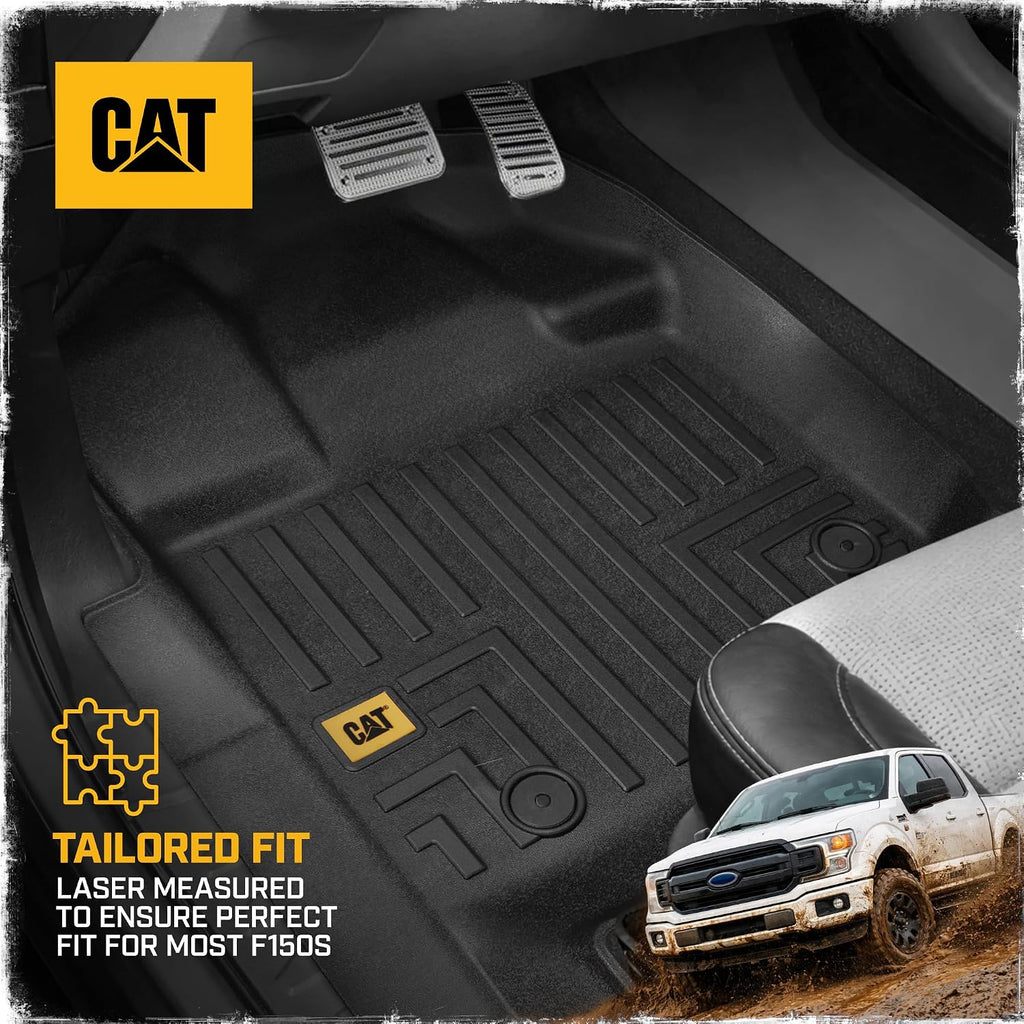 Cat® Floor Mats for 2015-2026 Ford F-150 SuperCrew Cab, Front & Rear, All Weather Protection 3D Contour Fit Custom Fit Floor Liners, Black