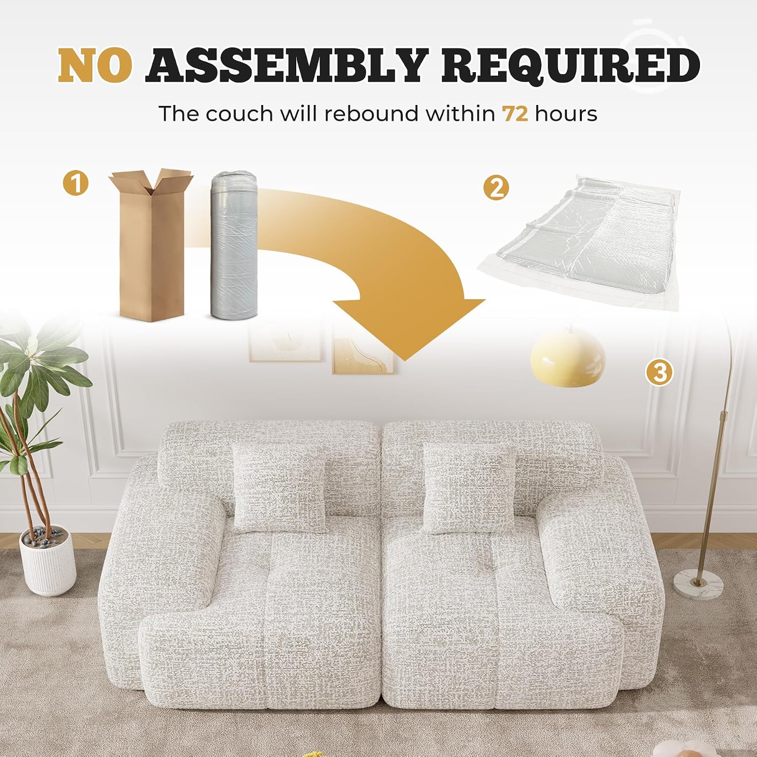 85' Cloud Loveseat Sofa in a Box, Modern Small Couch No Assembly Required, Comfy Deep Seat Boneless Couches for Living Room, Bedroom, Apartment, Beige 1 PCS
