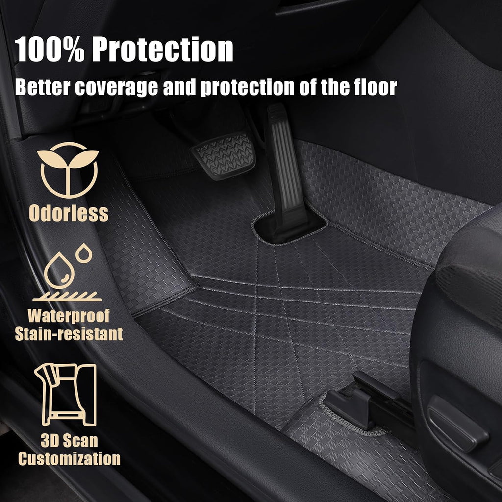 EKR Custom Floor Mats for Toyota RAV4 (Hybrid only) 2019-2025, Front & 2nd Row Luxury Car Floor Mat Fit RAV4 2019 2020 2021 2022 2023 2024 2025 - Leather (Black)
