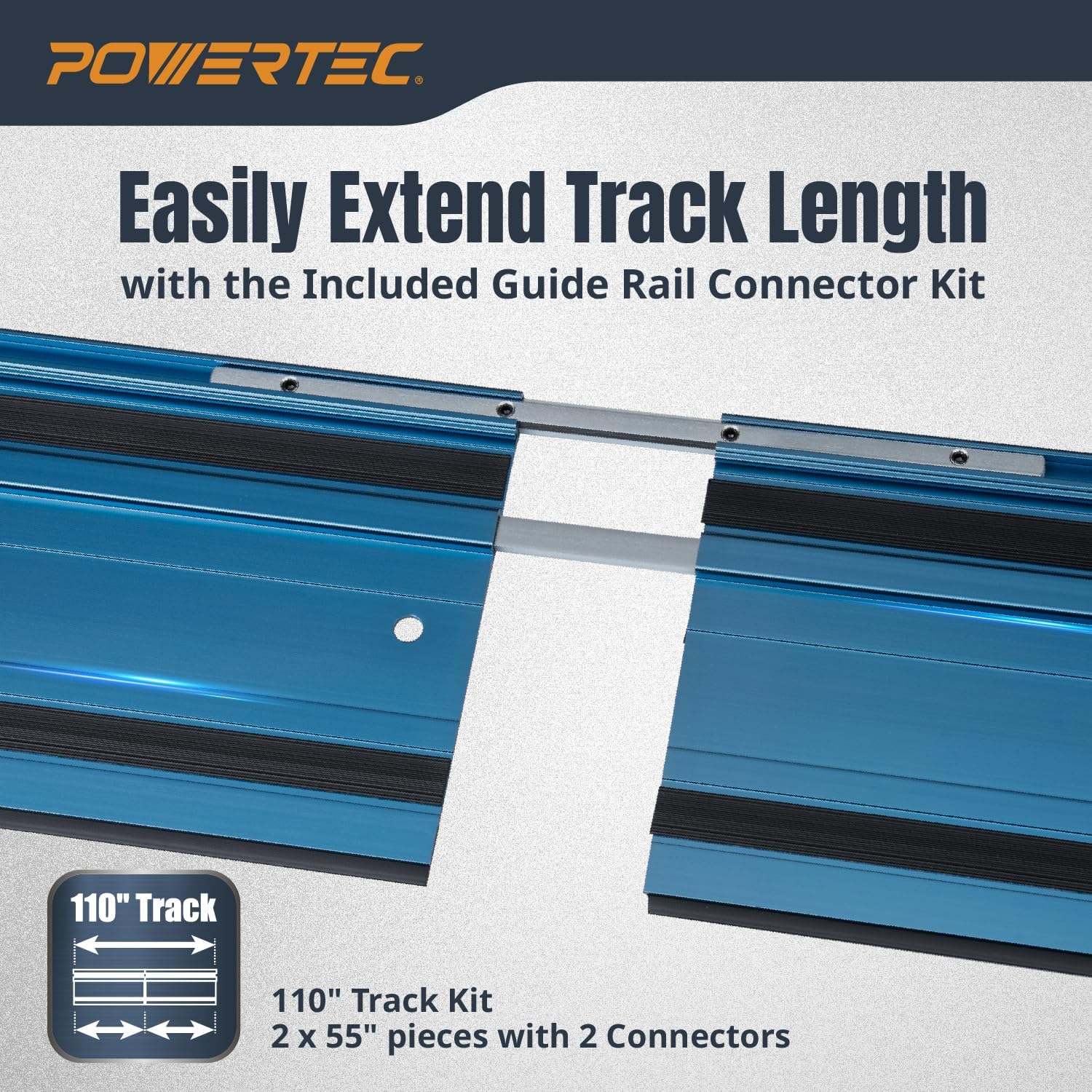 POWERTEC 72460 110' Track Saw Guide Rail Joining Set for Milwaukee Track Saws w/Quick Release Clamps for Woodworking Projects
