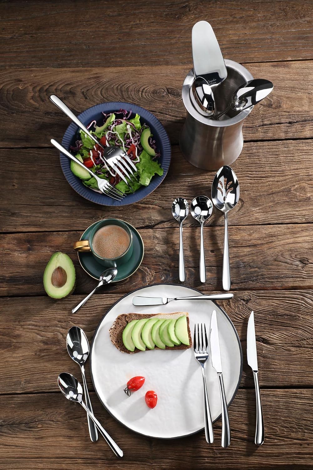 Cangshan 1027037 Rain II Series 103-Piece Stainless Steel 18/10 Forged Flatware Set