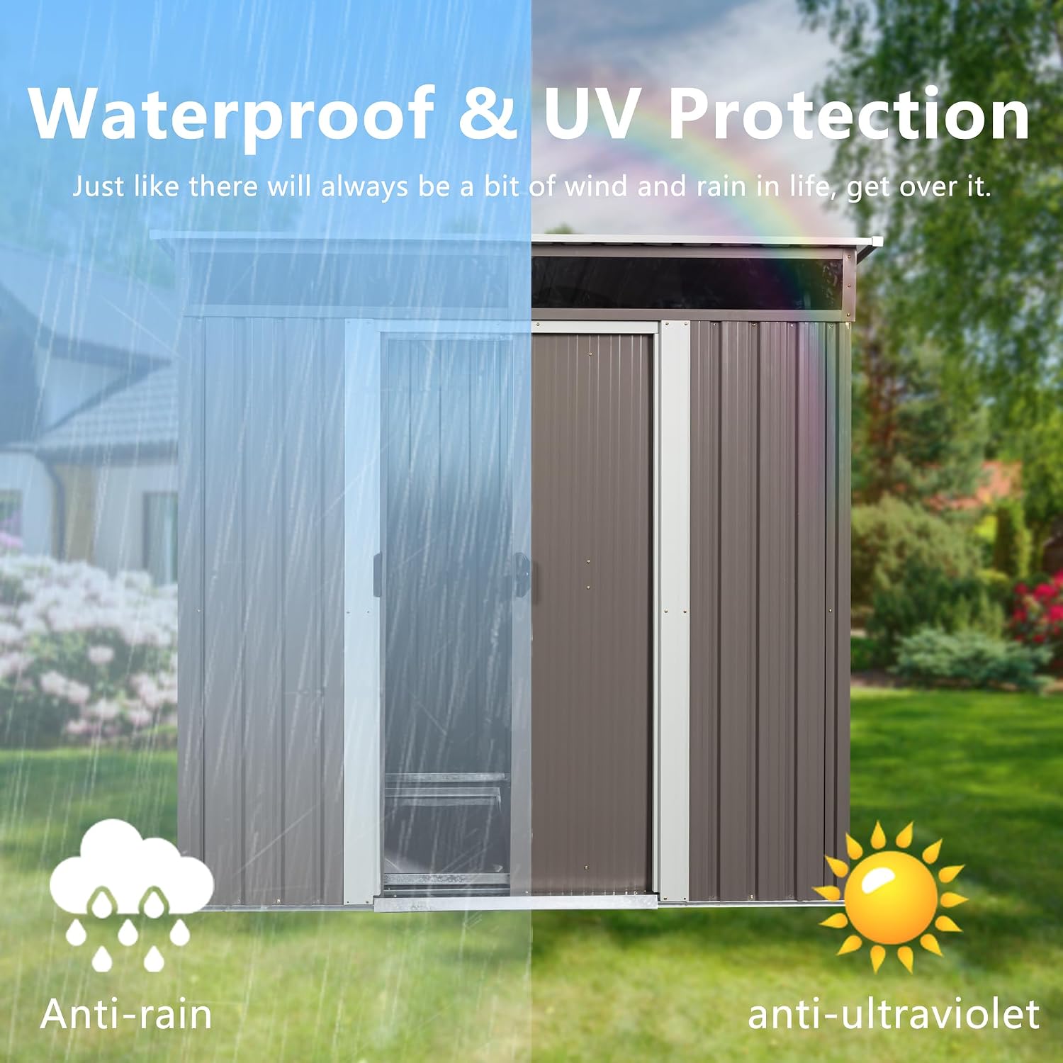 6.4 x 5ft Outdoor Storage Shed Storage Sheds Outdoor with Floor Frame & Lockable Doors,Metal Outdoor Storage Clearance for Backyard Patio Lawn (Gray)