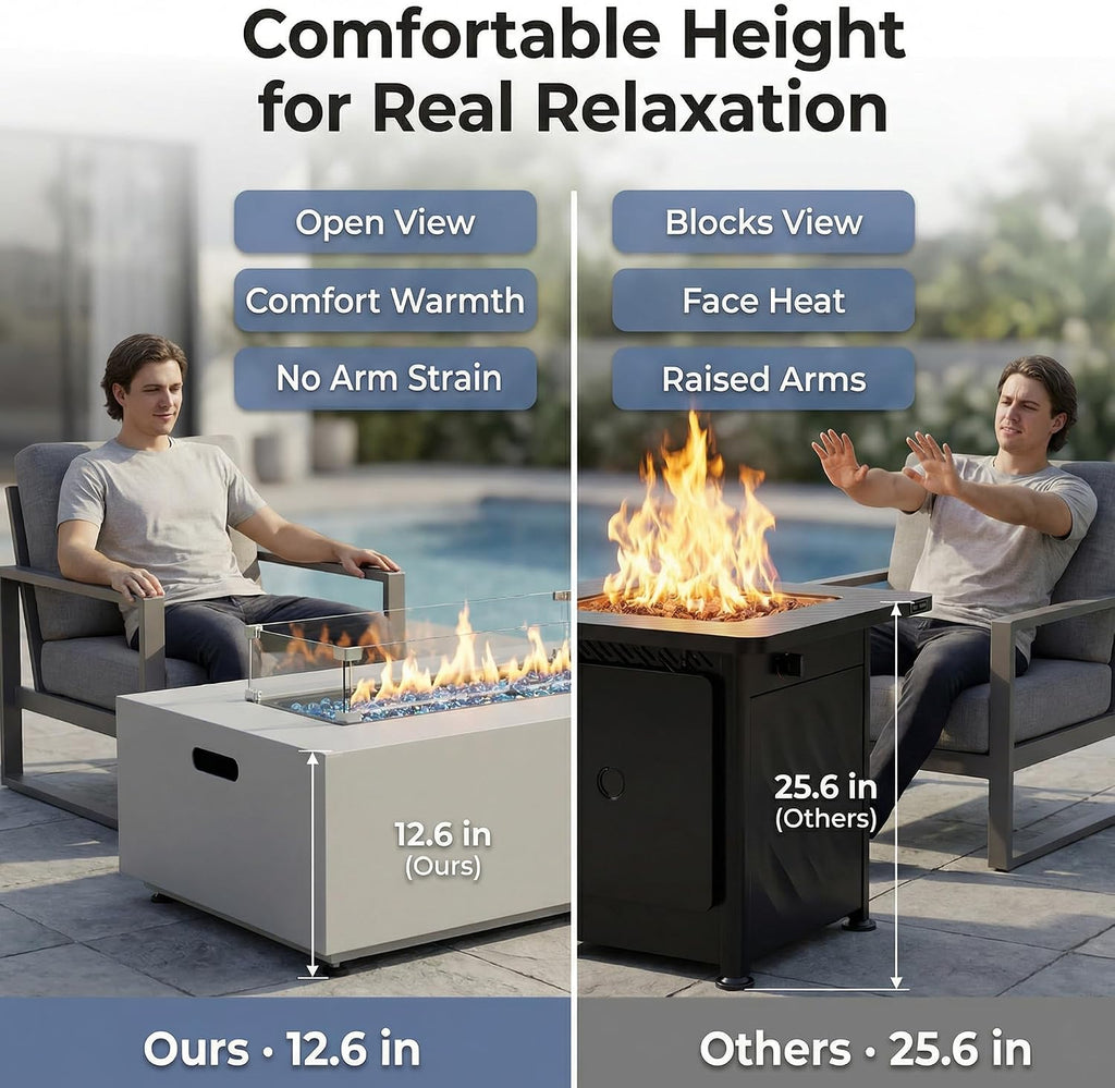 BULEXYARD 42'' Rectangle Propane Fire Pit Table, Low-Profile Outdoor Fireplace with Tank Table & Rain Cover, 50,000 BTU CSA Certified, Modern Patio Fire Table for Backyard, Porch & Deck, Light Grey