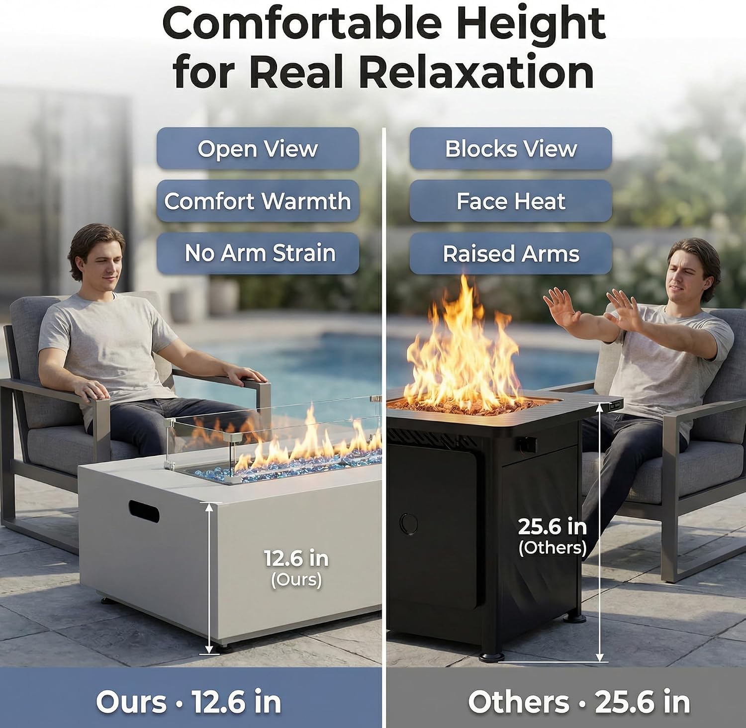 BULEXYARD 42'' Rectangle Propane Fire Pit Table, Low-Profile Outdoor Fireplace with Tank Table & Rain Cover, 50,000 BTU CSA Certified, Modern Patio Fire Table for Backyard, Porch & Deck, Light Grey