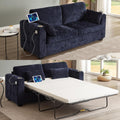 ONBRILL Pull Out Sofa Bed, Chenille Full Size Sleeper Sofa Bed with Cup Holder and USB Port, 76 inch Couch Bed with Memory Foam, Button Tufting Loveseat Couch for Living Room, Blue
