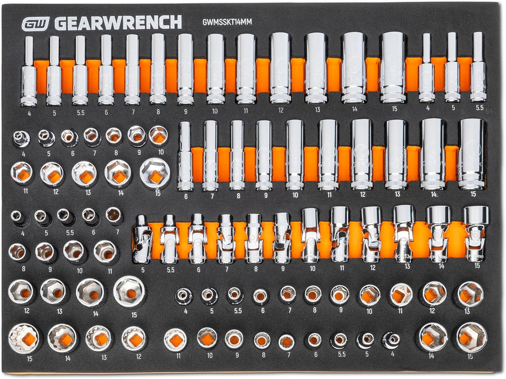 GEARWRENCH 89 Piece 1/4' Drive Master Metric Socket Set in Foam Storage Tray - GWMSSKT14MM (Pack of 6)