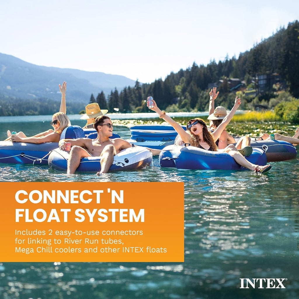 Intex Blue Tropic Inflatable 5 Person Raft or Swimming Pool Island Water Floating Lounger Raft with Backrests, Built in Cooler, and 4 Cupholders