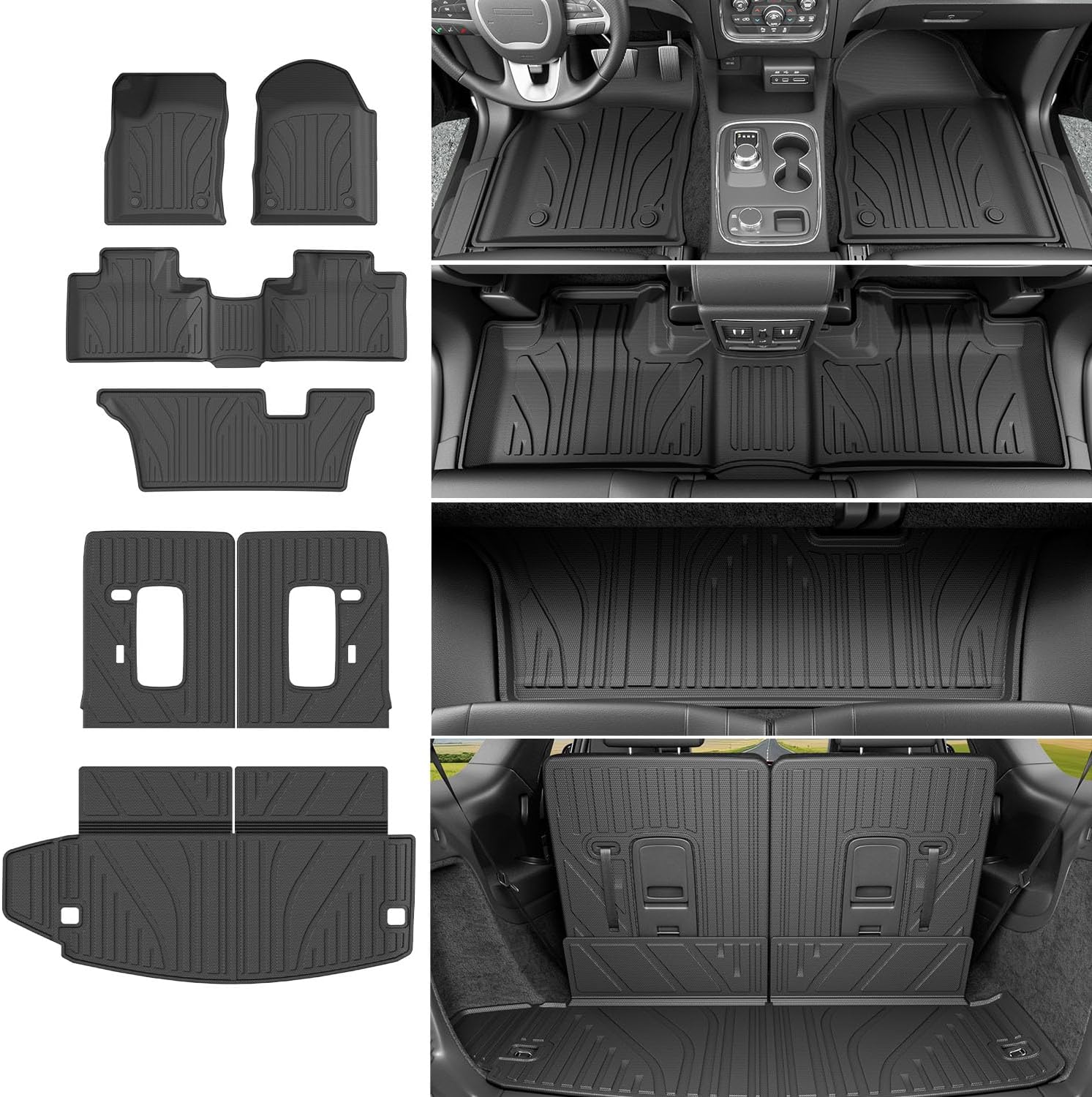 xipoqix 7 Seats Floor Mats Cargo Mat Backrest Mat Compatible with 2016-2026 Dodge Durango Floor Liner Replacement for 2016-2026 Dodge Durango Accessories (Trunk Mat+3rd Backrest Mat+7 Seats Floor Mat)