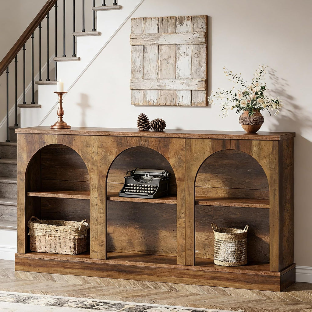 Tribesigns Wooden Narrow Entryway Table with 3-Tier Storage Shelf, 63' Long Modern Farmhouse Sofa Console Table for Hallway, Living Room, Entrance, or Bedroom (Rustic Brown)
