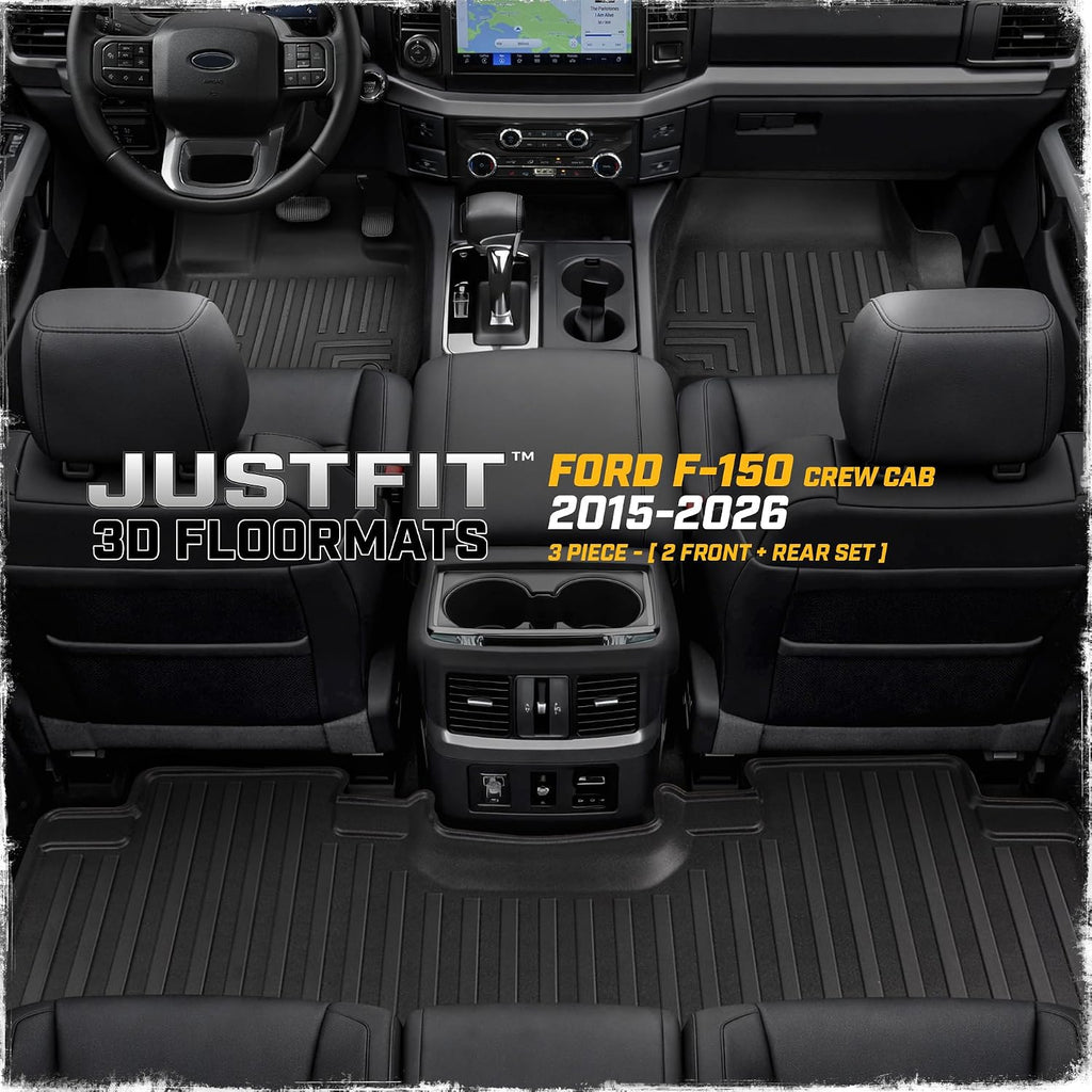 Cat® Floor Mats for 2015-2026 Ford F-150 SuperCrew Cab, Front & Rear, All Weather Protection 3D Contour Fit Custom Fit Floor Liners, Black