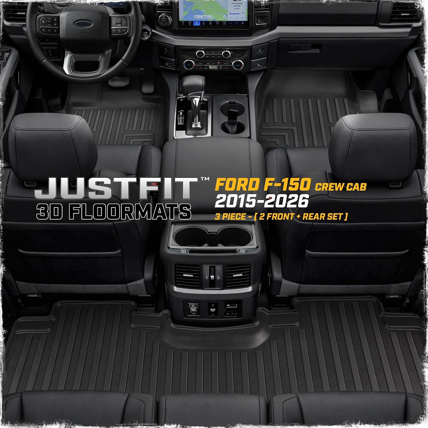 Cat® Floor Mats for 2015-2026 Ford F-150 SuperCrew Cab, Front & Rear, All Weather Protection 3D Contour Fit Custom Fit Floor Liners, Black