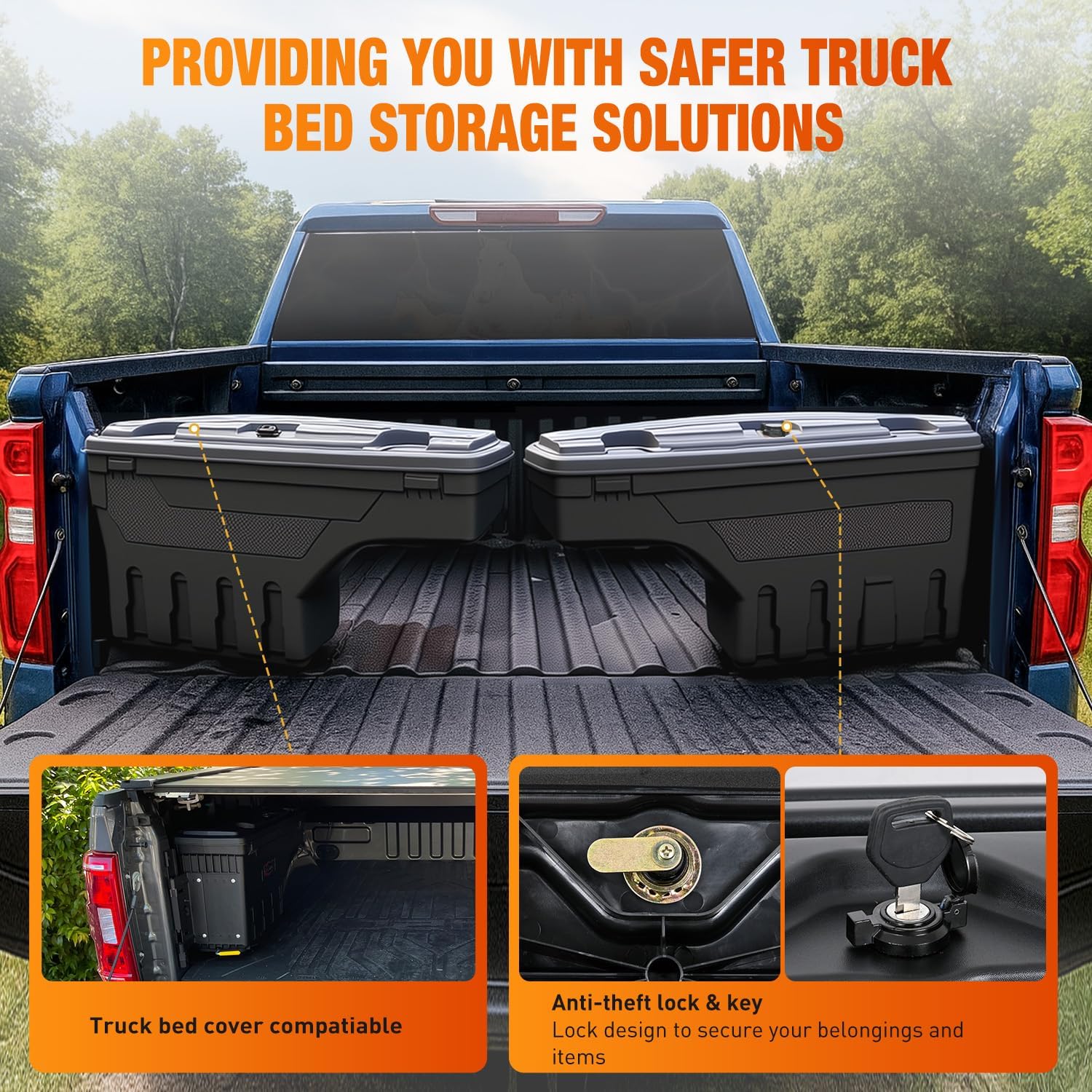 Nilight Truck Bed Tool Box Driver Side & Passenger Side Truck Tool Box Fit for Toyota Tundra 2007-2021 ABS Swing Case Truck Bed Storage Box with Lockable Lid Waterproof Wheel Well Toolbox Black