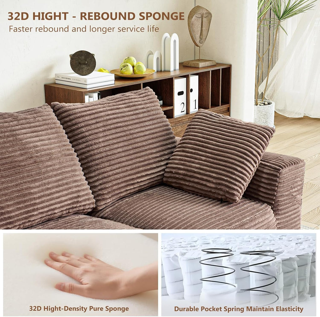 104.3' Modular Sectional Cloud Couch, Boneless Couches for Living Room, 3 Seater Modern Lounge Couch, No Assembly Required, Brown