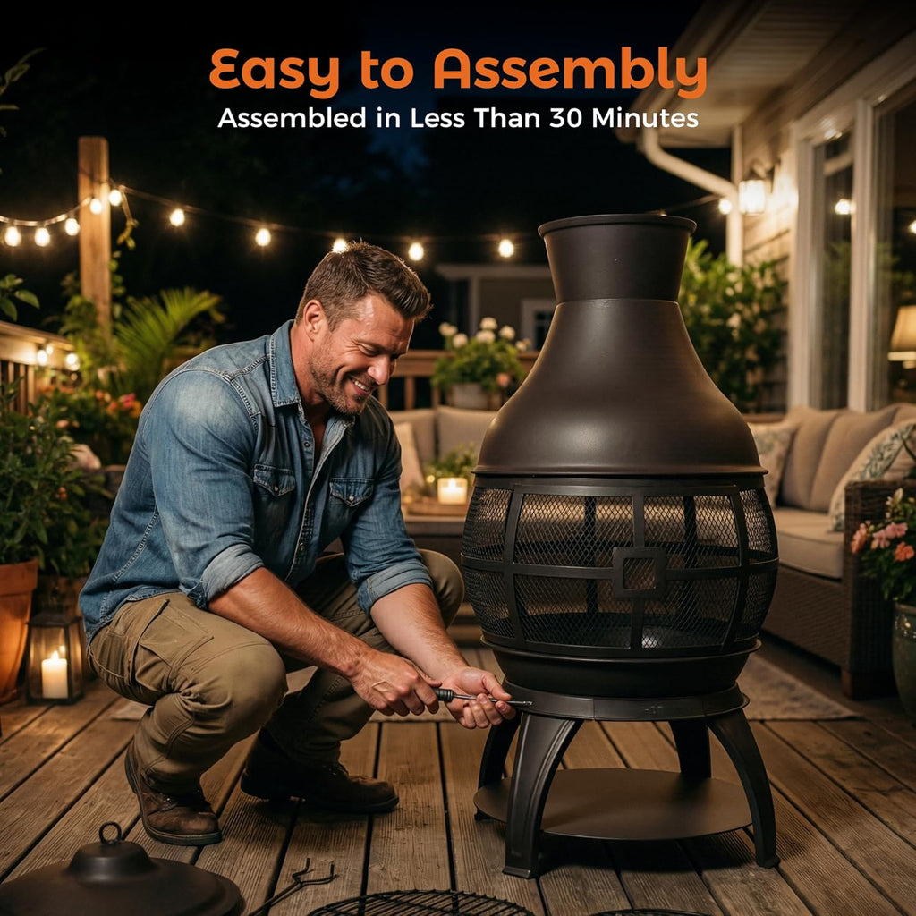 BALI OUTDOORS Chiminea Outdoor Fireplace, Outdoor Wood Burning Fire Pits for Backyard, Garden, Camping, Brown-Black