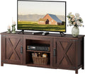 WLIVE Modern Farmhouse TV Stand for TVs up to 65', Entertainment Center with X-Shaped Barn Doors, Large Storage Media TV Console with Adjustable Shelves & Cable Holes for Living Room, Brown