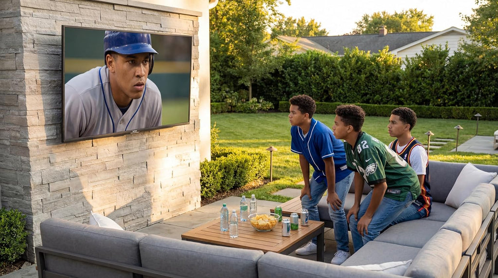 SYLVOX 55'' Outdoor TV, Premium 4K@120Hz Weatherproof TV for Smoother Sports & Gaming, Waterproof, 1000nits Brightness, Dolby Atmos, Google Smart OS with HDMI 2.1 & USB 3.0 (Gaming Series)