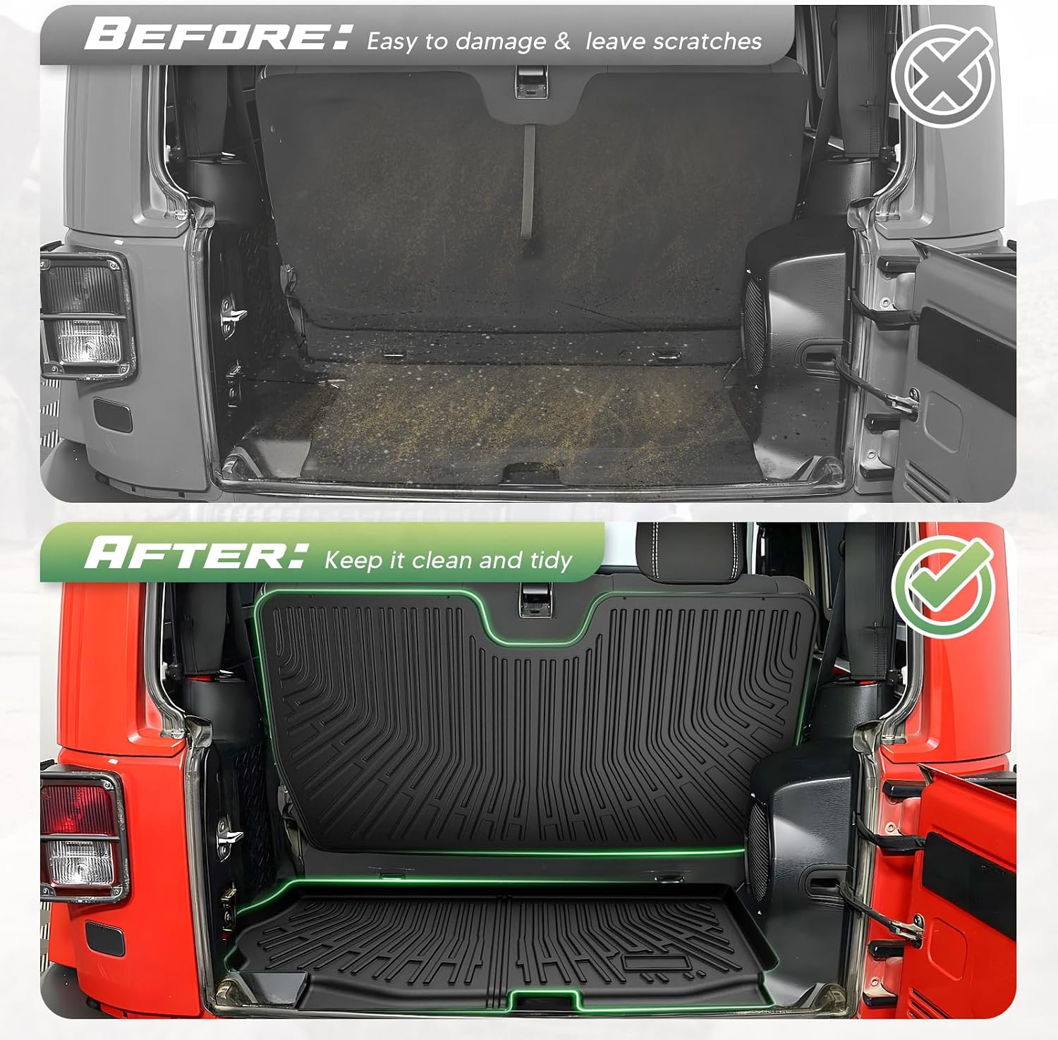 Cartist Floor Mats for 2007-2018 Jeep Wrangler JK 2 Door, All Weather Cargo Liner for Wrangler Accessories, Heavy Duty TPE Cargo Mats, Car Accessories