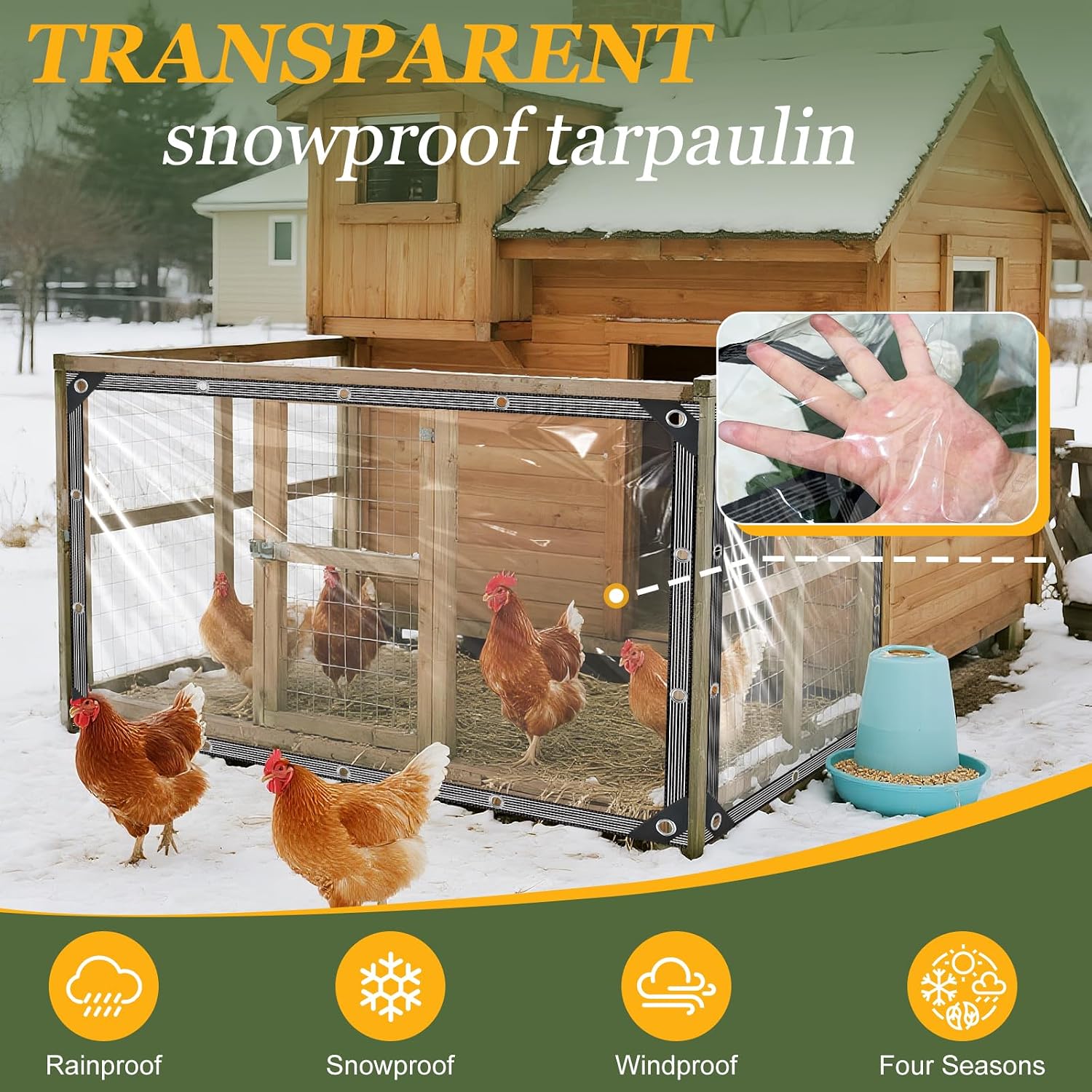 Clear Tarp with Grommets 12x16ft Clear Tarps Heavy Duty Waterproof 14 Mil Thickened PVC Tear-Resistant Reinforced Edges Clear Plastic Vinyl Tarp for Patio Chicken Coop Cover Greenhouse Plant Enclosure