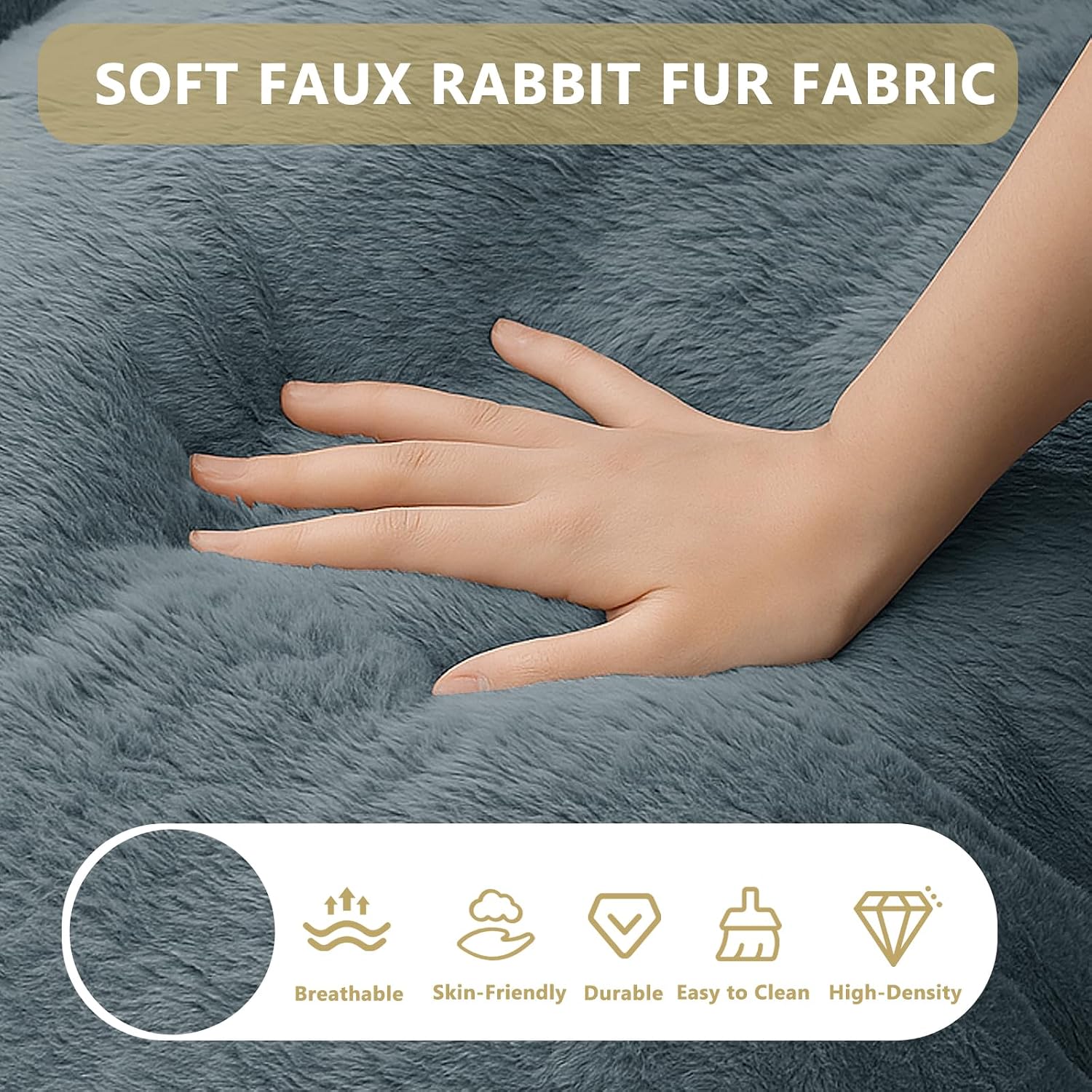 Bean Bag Chair for Adults, Soft Faux Fur Giant Beanbag Chairs, Oversized Cozy Bean Bag Couch Large Reading Chair, Comfy Bean Bag Sofa for Living Room, Bedroom & Dorm, Blue Grey