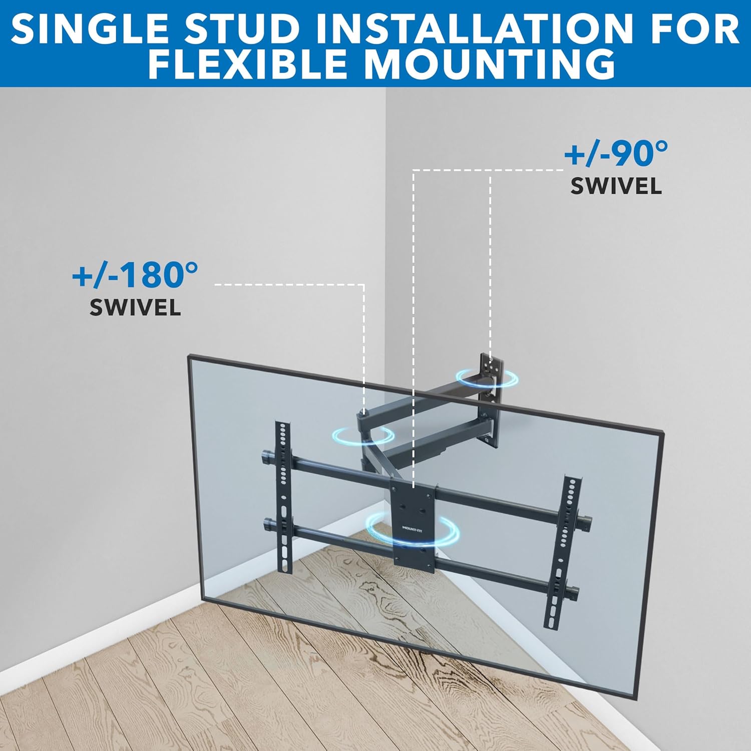 Mount-It! UL Certified Heavy Duty Full Motion TV Wall Mount for Most 37-80 Inch Flat Screen TVs, Wall Mount Bracket Max VESA 600x400, Holds up to 110lb, Full Motion TV Mount 55 inch, 65 inch, 80 inch