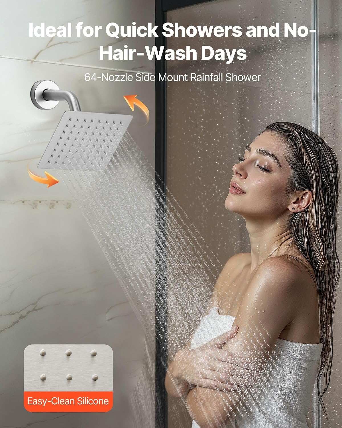 VEVOR Shower Faucet Set, 16 Inch Thermostatic Ceiling Mount Rainfall Shower System with 6 Inch Wall Mount Head, 6 Body Jets and Handheld Spray, Dual Rain Head Brass Valve and Trim Kit, Brushed Nickel