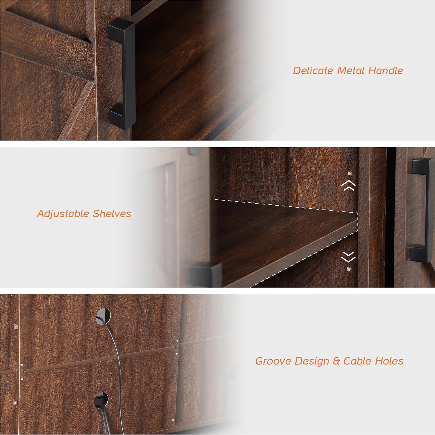 WAMPAT Modern Farmhouse TV Stand for TVs up to 75' with Sliding Barn Doors, 25.6' H Wood Entertainment Center with Adjustable Media Storage Shelf for Living Room, Dark Walnut Brown
