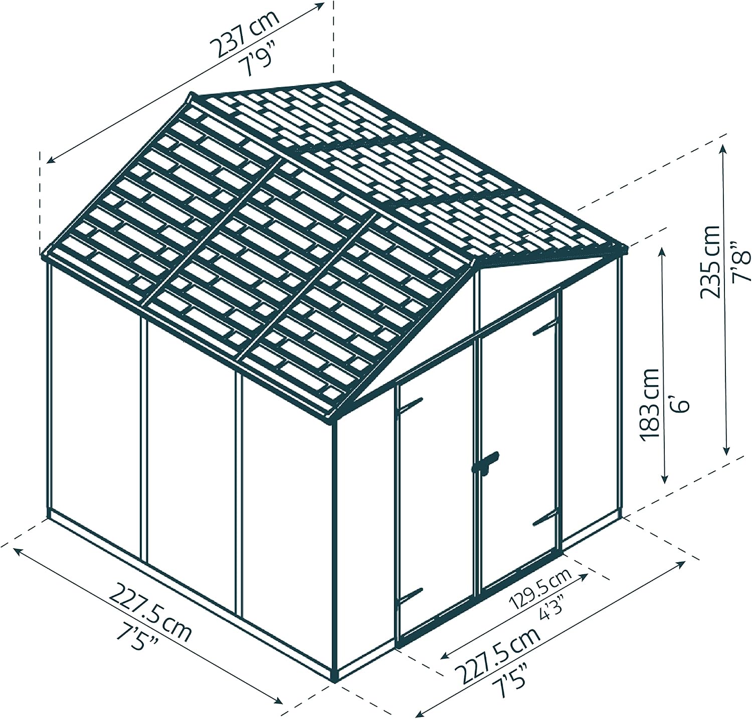 Palram - Canopia Rubicon Storage Shed, 8'x8' DIY Backyard Shed, Gray Polycarbonate Panels and Aluminum Frame, Sheds & Outdoor Storage for Lawn Mower, Bike, Garden Tools, Outdoor Storage Box Shed