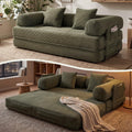 79' Sofa Bed Convertible Boneless Couch Corduroy Modular Couch Bed with Fixed-Shape Frame & Removable Armrests for Living Room, Bedroom (Green)