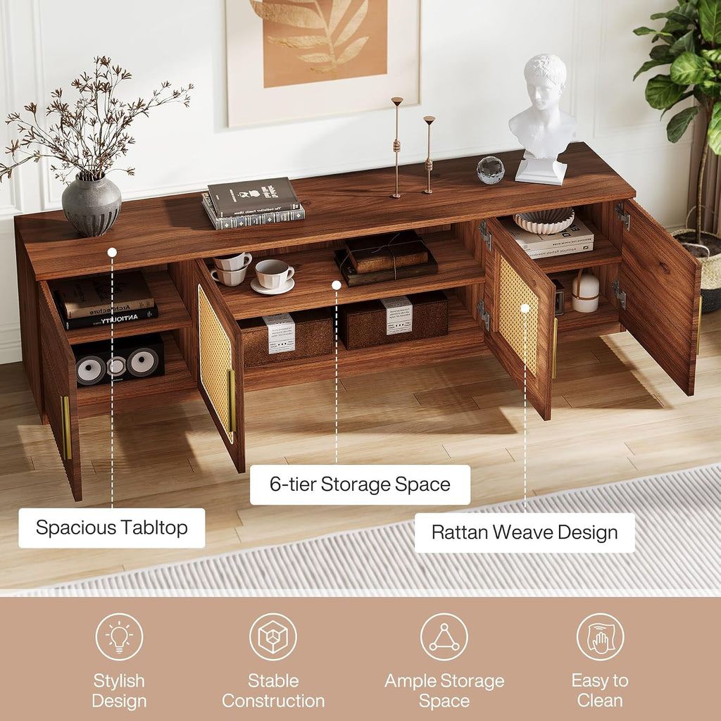Tribesigns 70.9' TV Stand for Living Room, Mid Century Modern Entertainment Center with 6-Tier Storage Shelf, Wood Long Media Console Television Stands Cabinet for TVs Up to 80 Inches