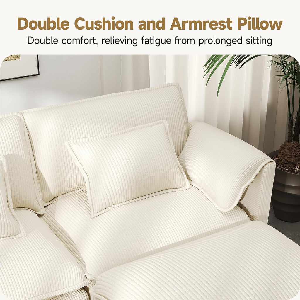 Real Relax 145'' Modular Sectional Sofa, 4 Seat Corduroy Convertible Couch with 8 Pillows and 2 Armrest Pillows for Living Room, Office and Leisure Places, Beige