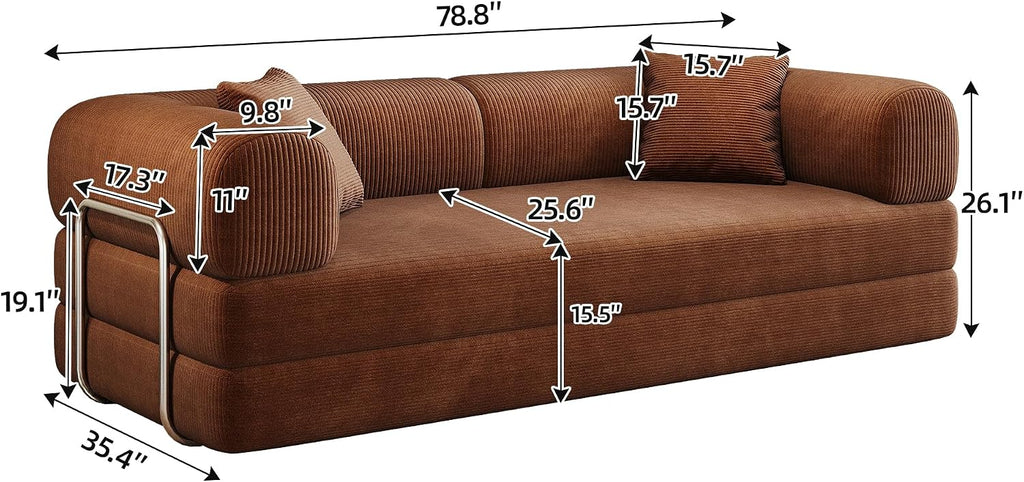 Ball & Cast 78.8' No-Assembly Compressed Sofa Bed, Convertible Floor Futon Couch with Pillow Backrest & Armrest, Boneless Modular Sleeper Sofa in Corduroy for Living Room Bedroom, Brown
