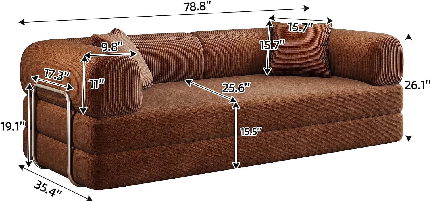 Ball & Cast 78.8' No-Assembly Compressed Sofa Bed, Convertible Floor Futon Couch with Pillow Backrest & Armrest, Boneless Modular Sleeper Sofa in Corduroy for Living Room Bedroom, Brown