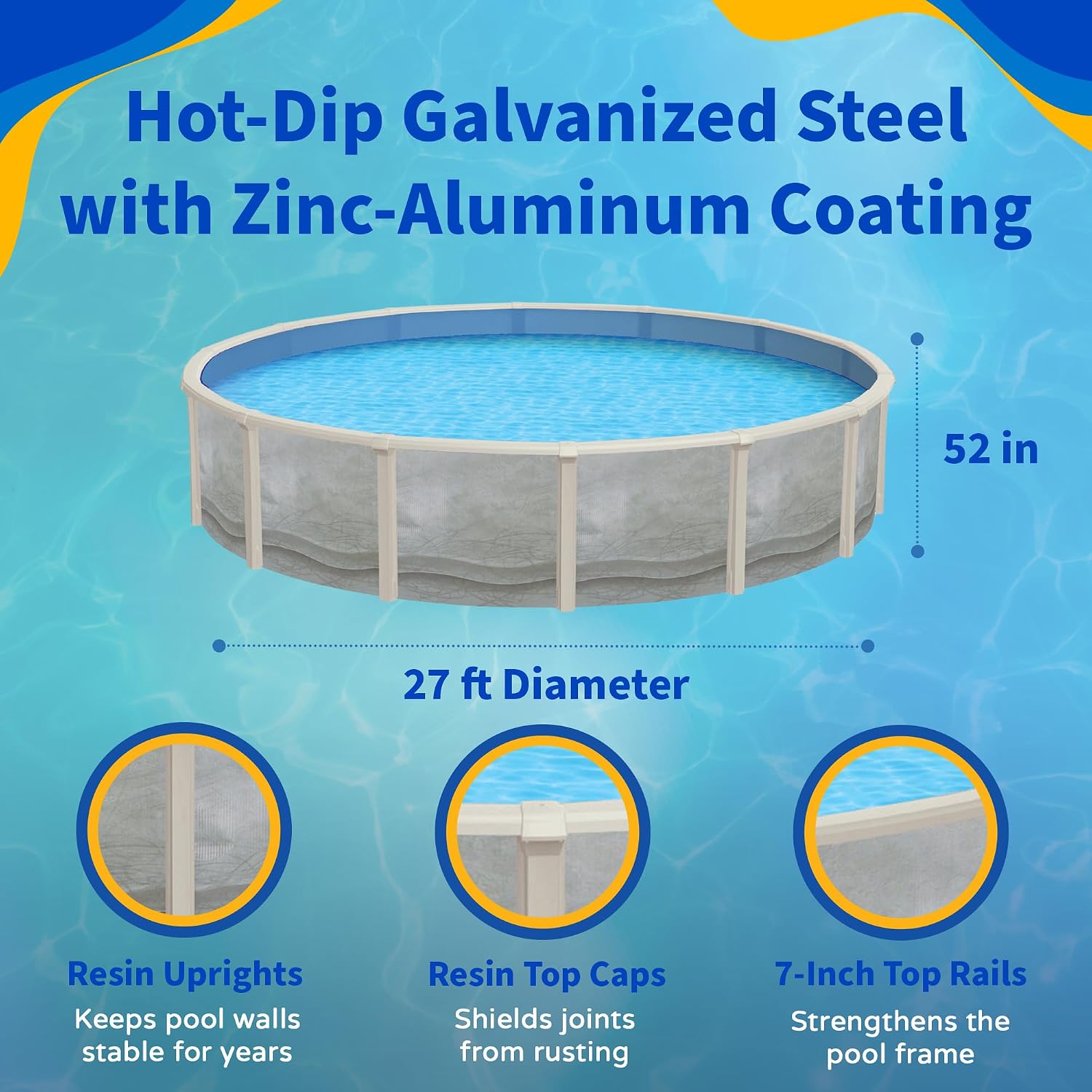 Trinity 27-ft Round 52-in Deep Steel Wall Pool Package with 7-in Top Rail