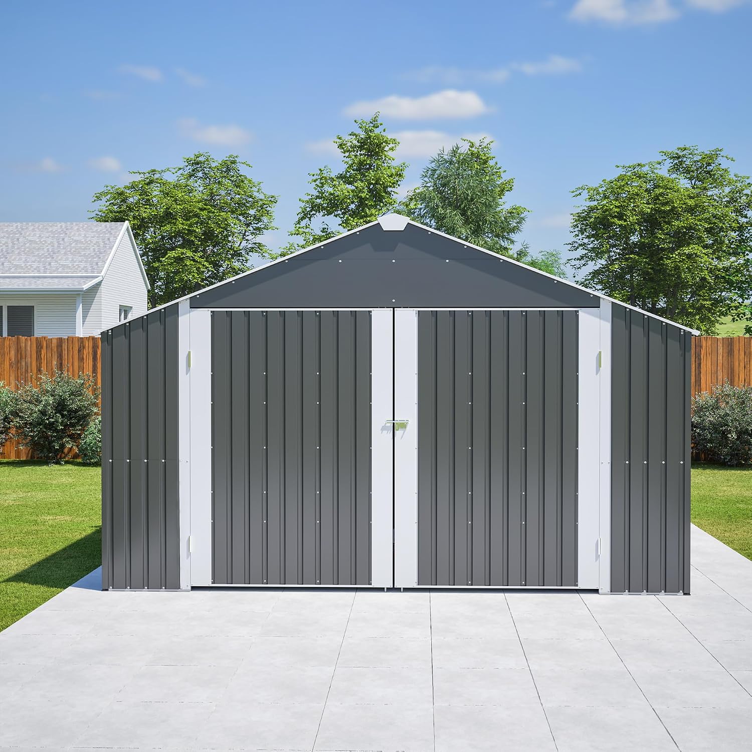 YOPTO 12x20 FT Outdoor Storage Shed,Metal Shed W/ 2 Windows & Lockable Reversible Door,Garden Tool House W/Updated Frame Structure & Sloped Roof,All Weather Waterproof for Backyard,Patio,Lawn,Grey