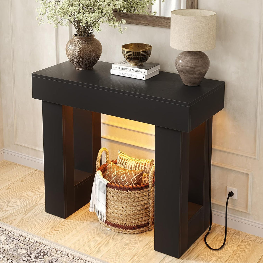 Unikito 39' Entryway Table with Socket and Sensor Light, Narrow Console Table with Storage Behind Couch, Farmhouse Entryway Table for Hallway, Behind the Couch, Living Room, Foyer