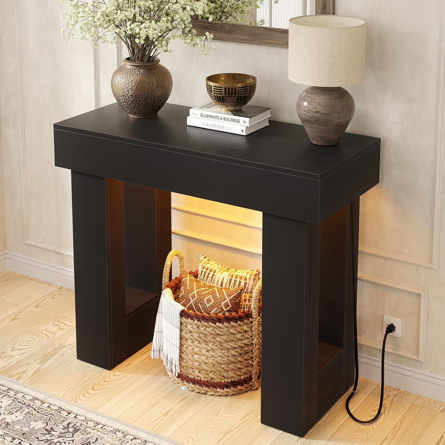 Unikito 39' Entryway Table with Socket and Sensor Light, Narrow Console Table with Storage Behind Couch, Farmhouse Entryway Table for Hallway, Behind the Couch, Living Room, Foyer