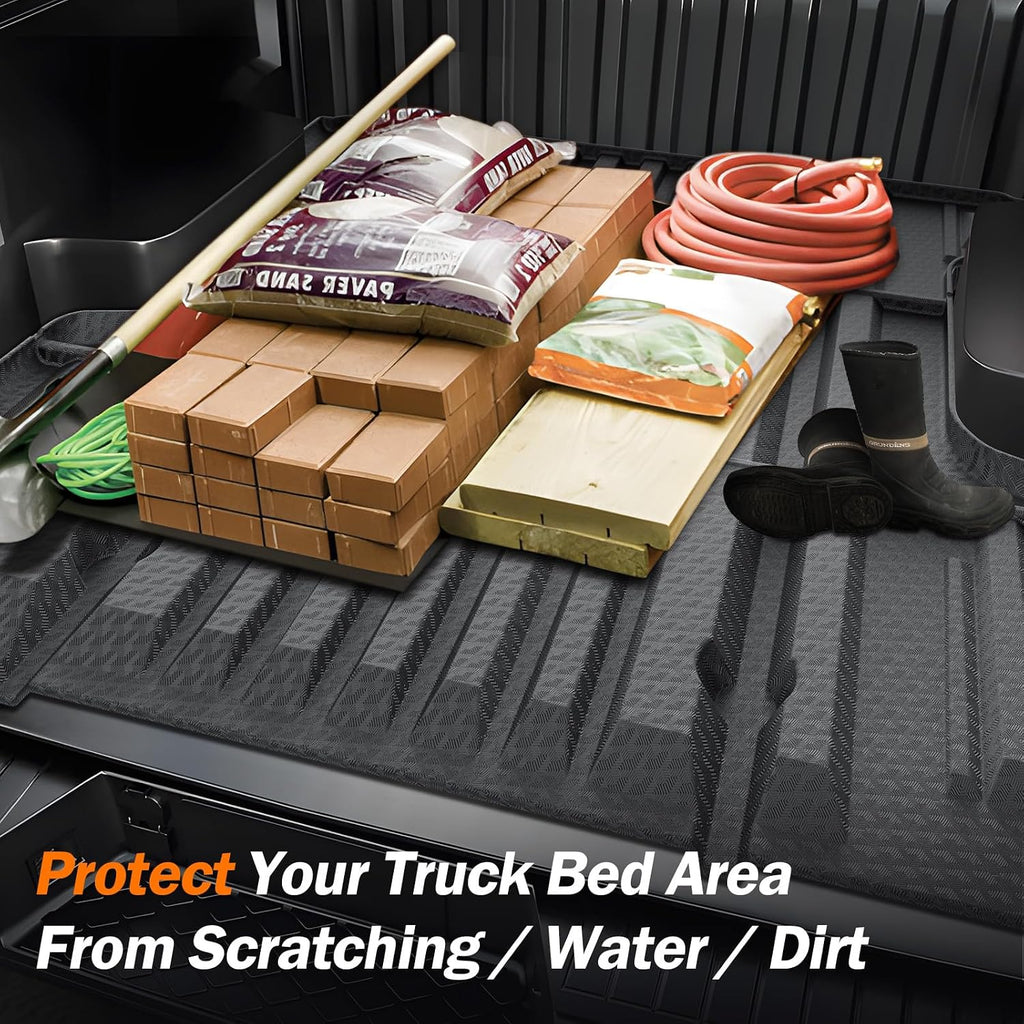 KUST Floor Mats Bed Mat Set for 2017-2024 Nissan Titan, 2016-2024 Titan XD Crew Cab, 5.6FT Truck Bed Liner All Weather TPE Rubber High Edge Heavy Duty