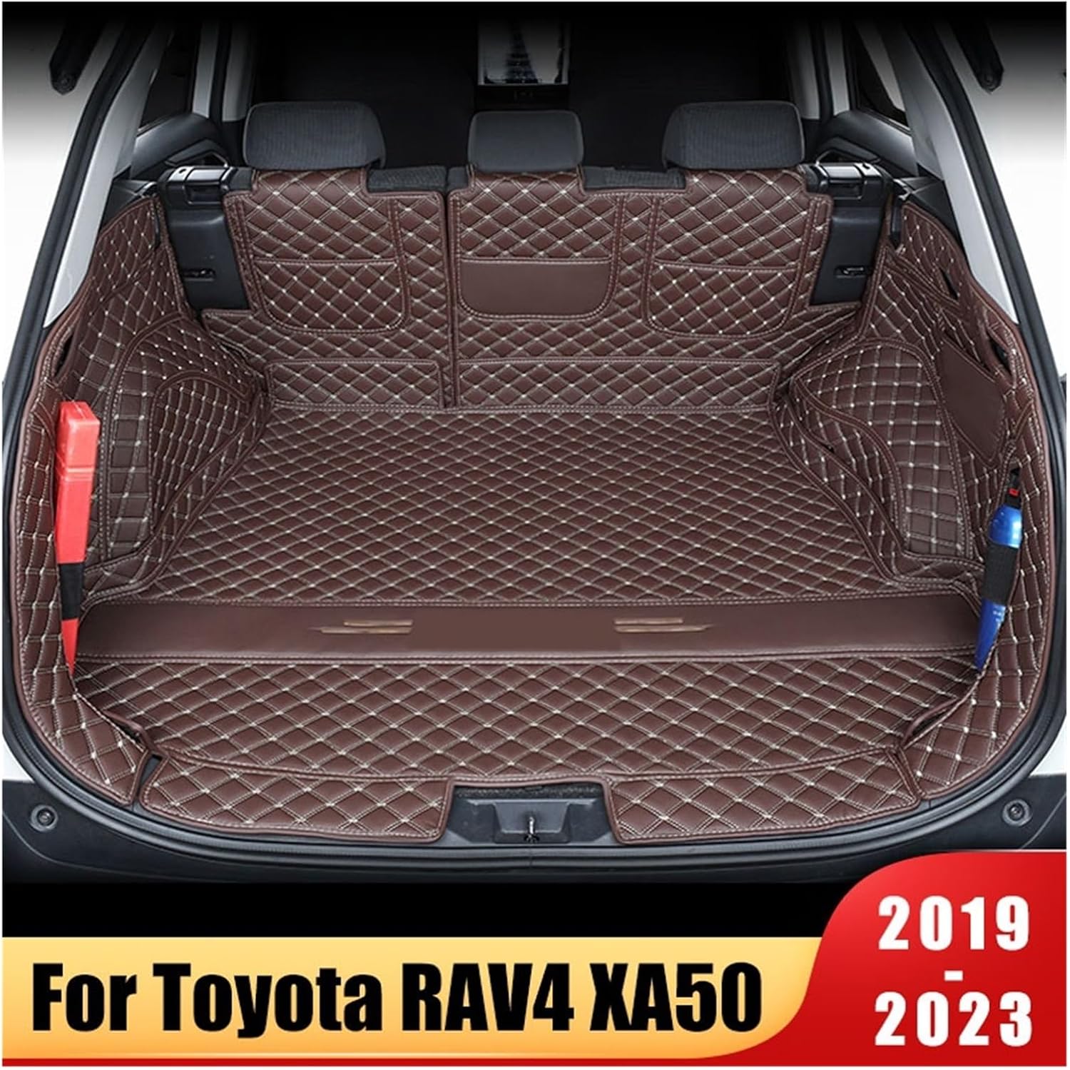 Leather Car Trunk Mats，Compatible with Toyota RAV4 RAV 4 XA50 （2019-2023） Anti-Dirty Protector Tray Cargo Liner Accessories Styling(Black Beige)