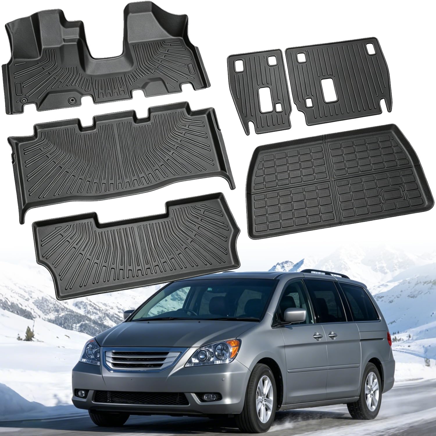 Floor Mats Compatible with Honda Odyssey 2005-2010,All Weather Protection Duarble TPE Cargo Liner with Backrest Mats Accessories Compatible with Honda Odyssey 2005 2006 2007 2008 2009 2010